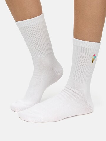 Chaussettes ' Good Vibes Motiv Statement Socken Tennissocken ' Nur Die en blanc : devant