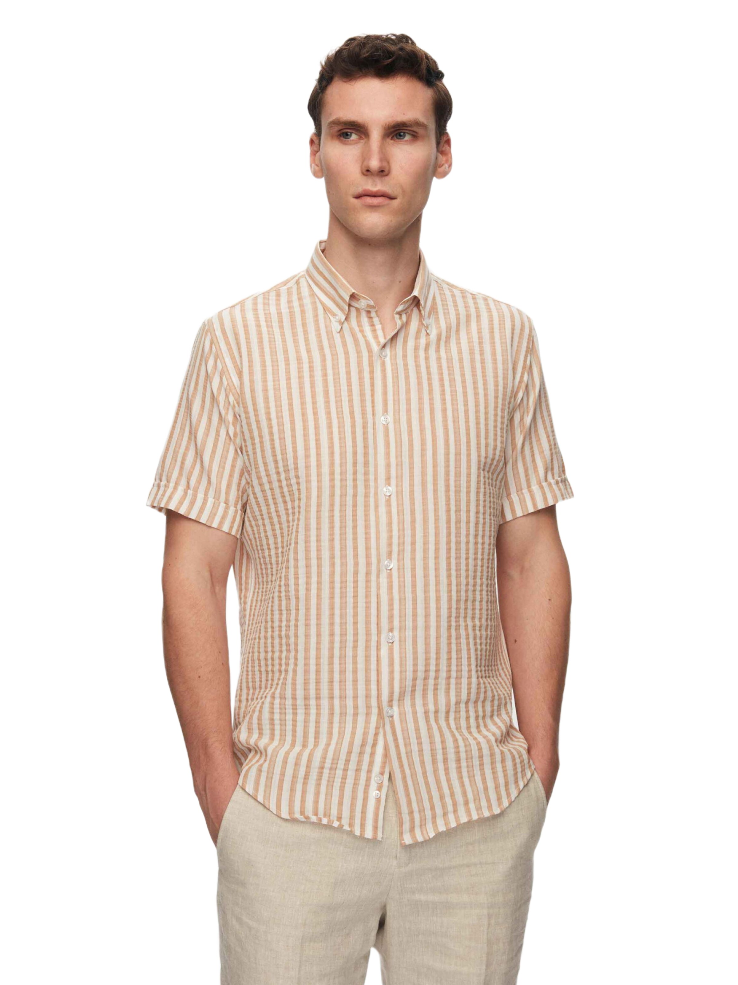 D’S Damat Regular fit Overhemd in Beige: voorkant