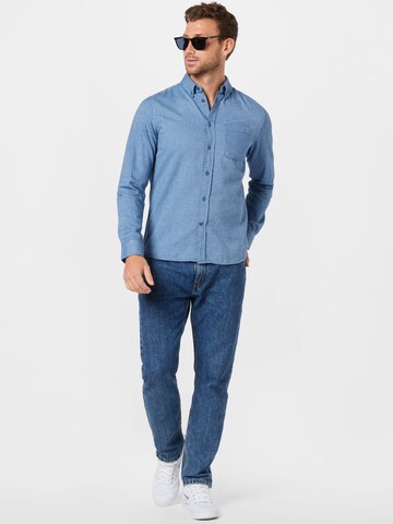 KnowledgeCotton Apparel Regular Fit Hemd 'ELDER' in Blau