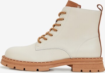 CESARE GASPARI Lace-Up Ankle Boots in Beige: front
