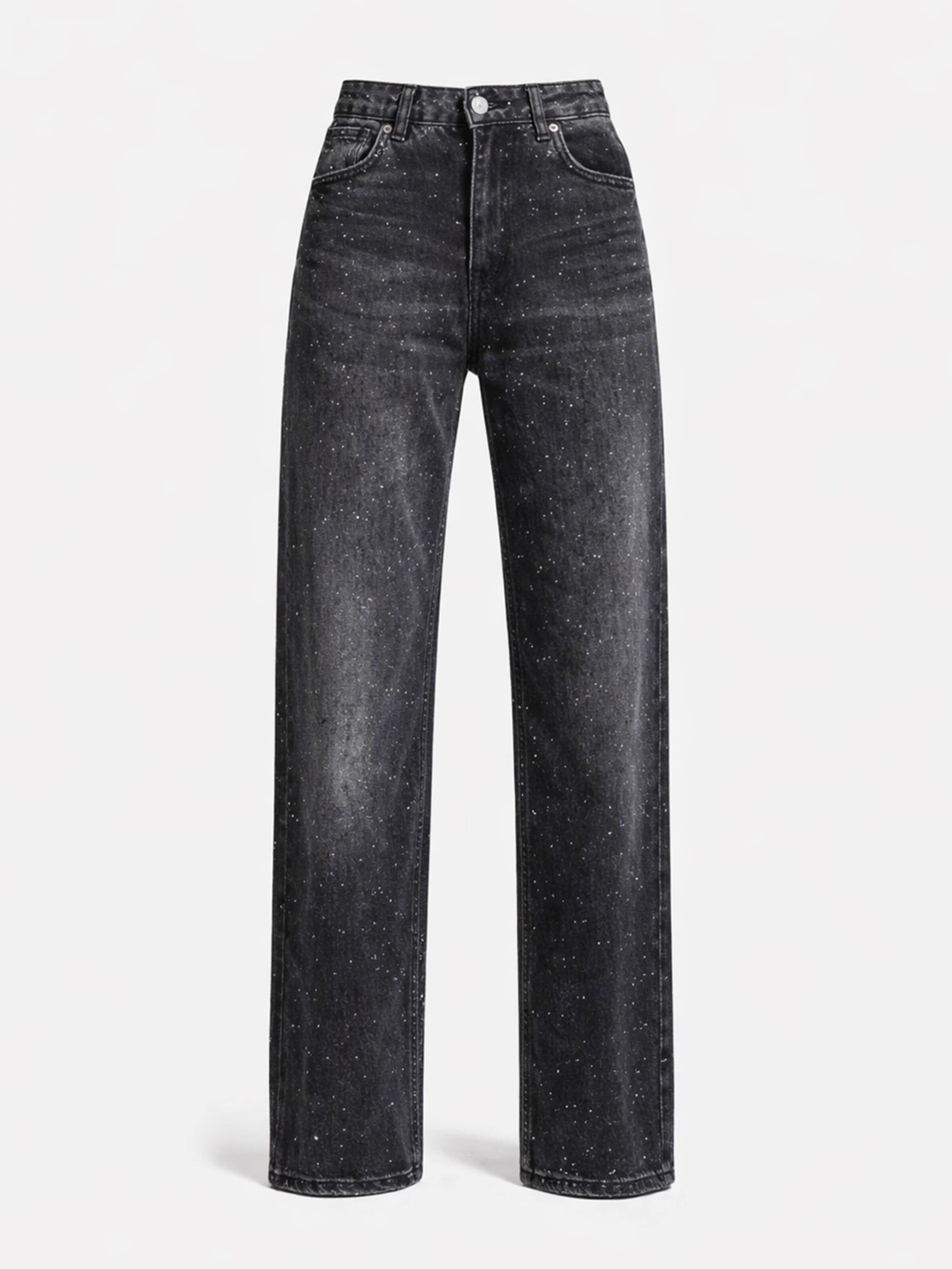 IT'S BASIC Regular Jeans 'RHINESTONE STRAIGHT HIGH RISE JEANS' in Black: front