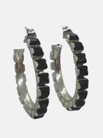 Gloria Mago Earrings 'Silver hoop earring with 4x4 crystal in black' in Silver: front