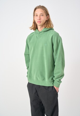 Cleptomanicx Kapuzensweatshirt 'Hooded Cosy Button' in Grün: Vorderseite