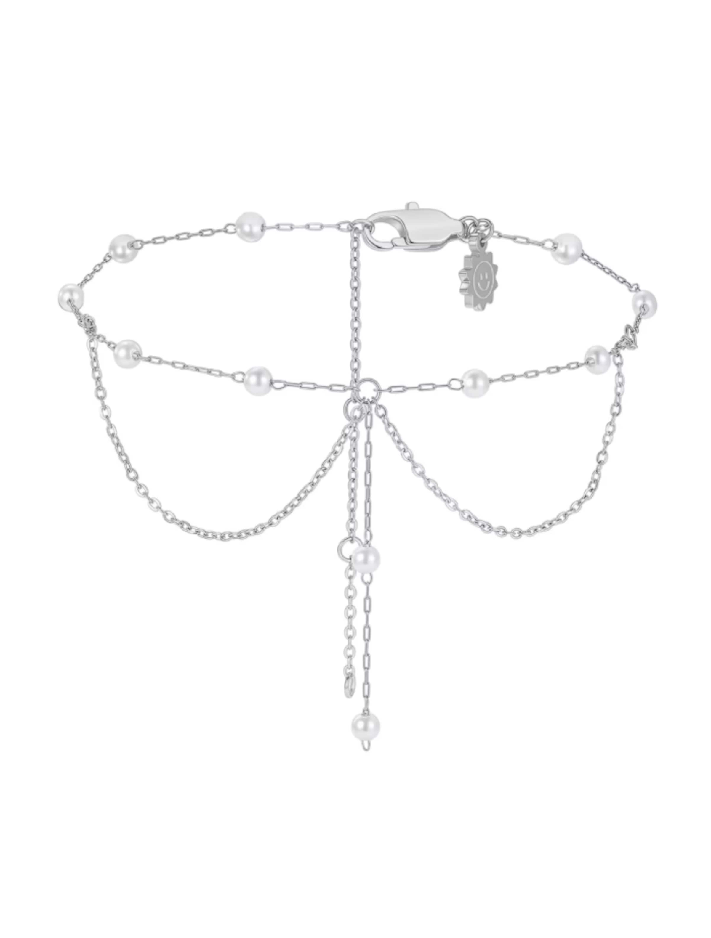 Bijoux de pied 'Double Pearl Drop Layered' Hey Happiness en argent : devant