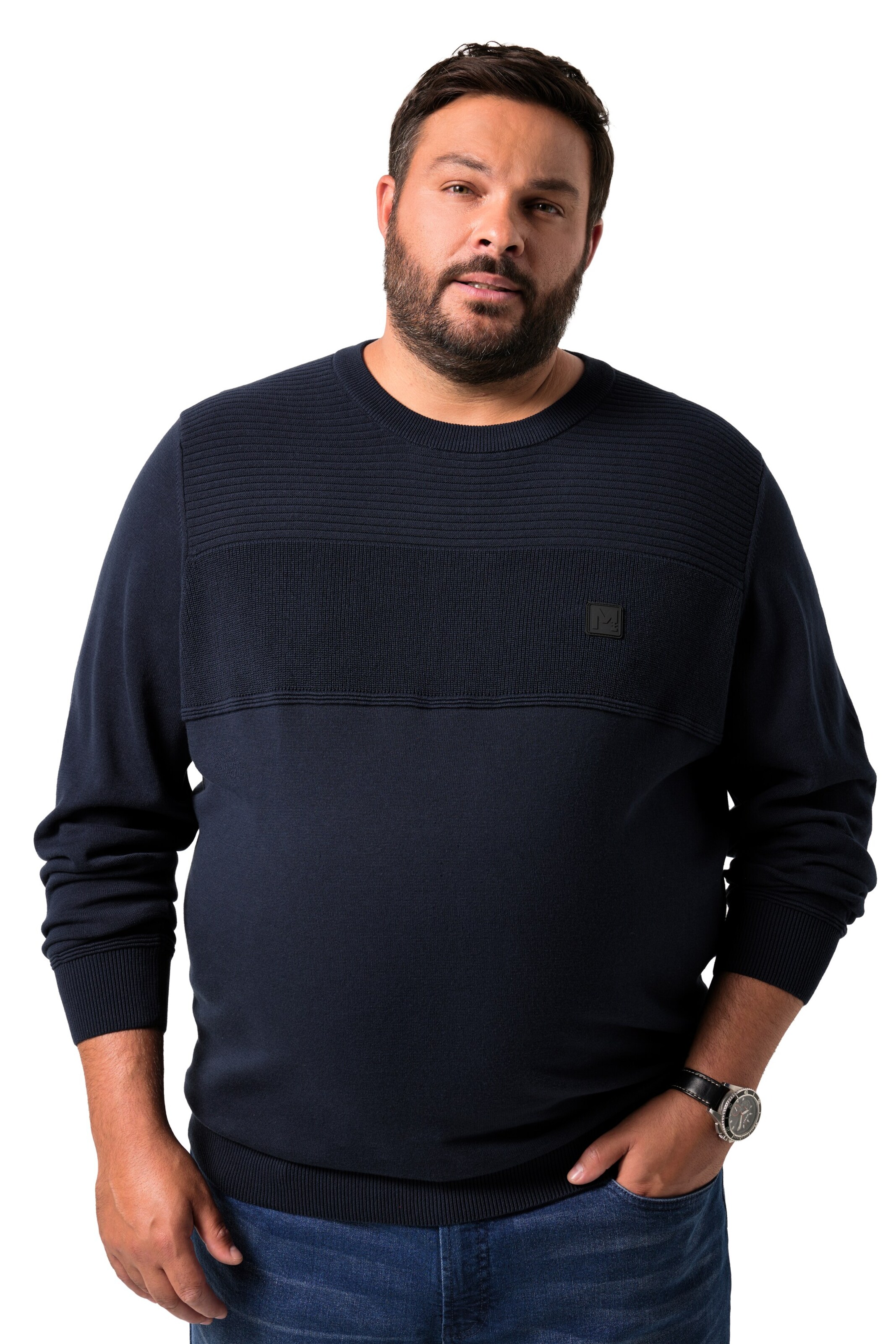 Men Plus Pullover in Blau: Vorderseite