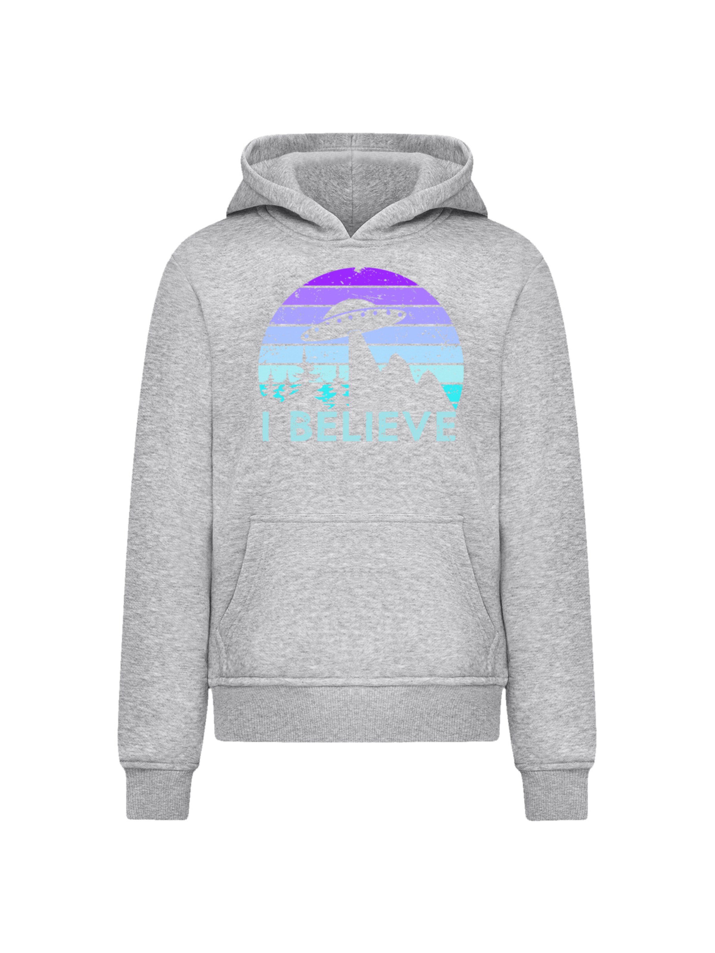 Sweat-shirt 'I BELIEVE UFO Alien Raumschiff Retro' F4NT4STIC en gris : devant