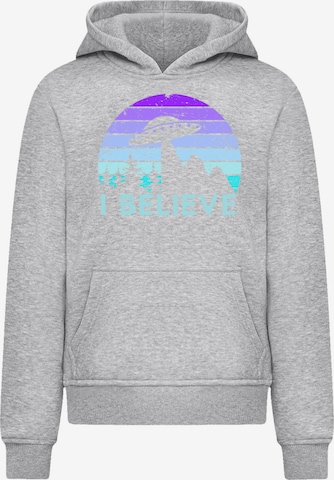 F4NT4STIC Sweatshirt 'I BELIEVE UFO Alien Raumschiff Retro' in Grau: Vorderseite