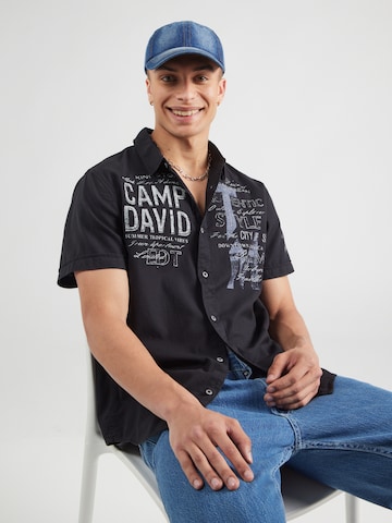 CAMP DAVID Regular fit Button Up Shirt in Black: front