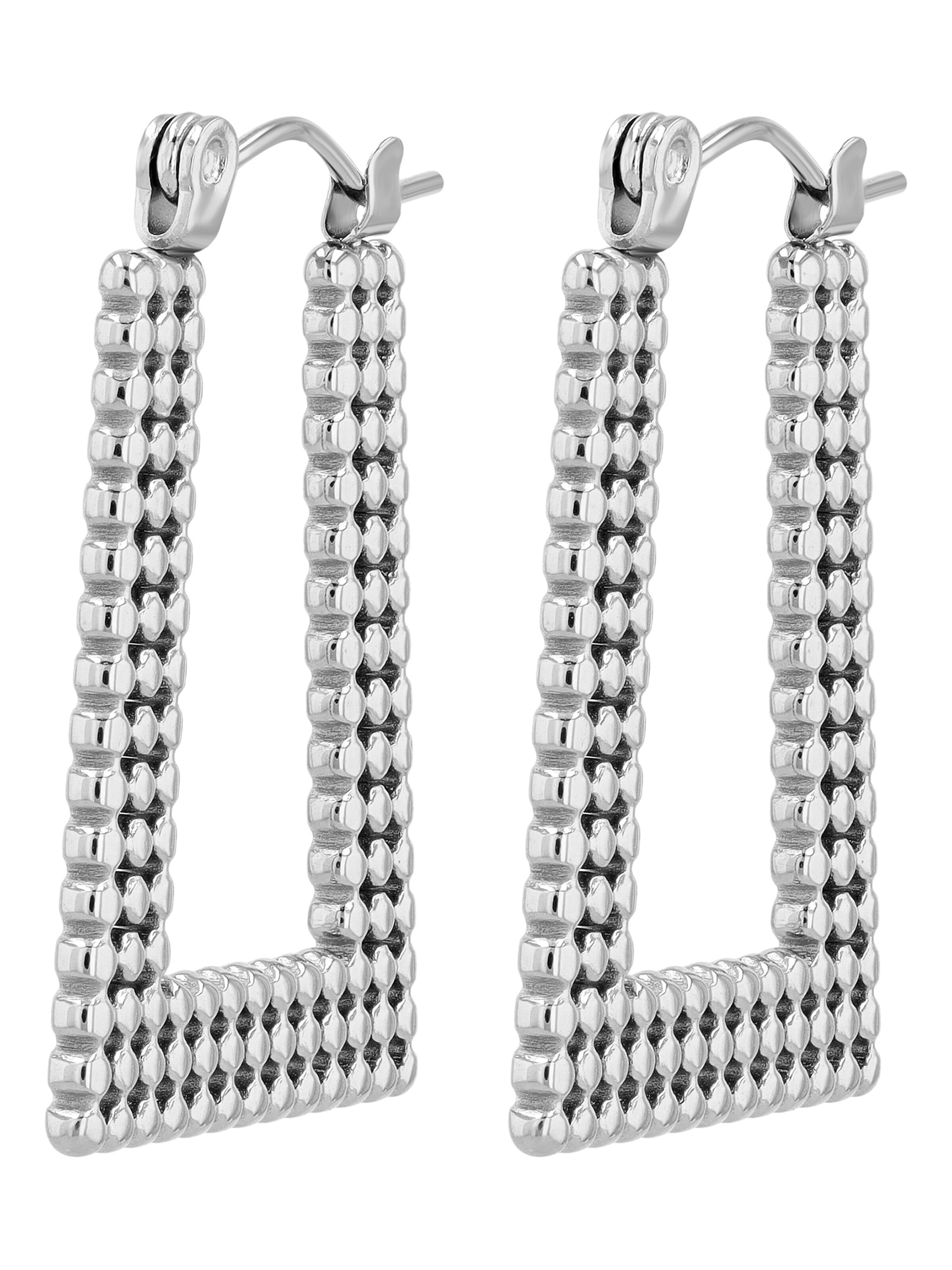 Akzent Earrings 'langlebig, Edelstahl, Kugel-Design, 27x20 mm, Silber o. Gold' in Silver