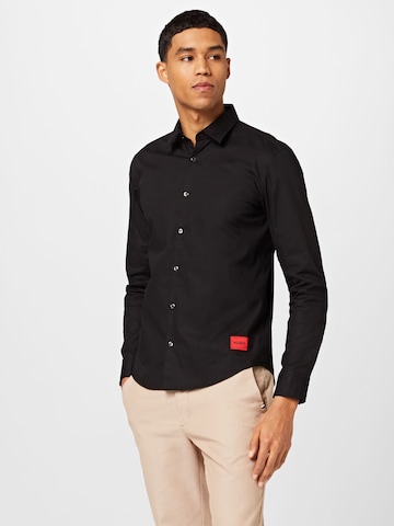 HUGO Red - Slim Fit Camisa 'Ermo' em preto: frente