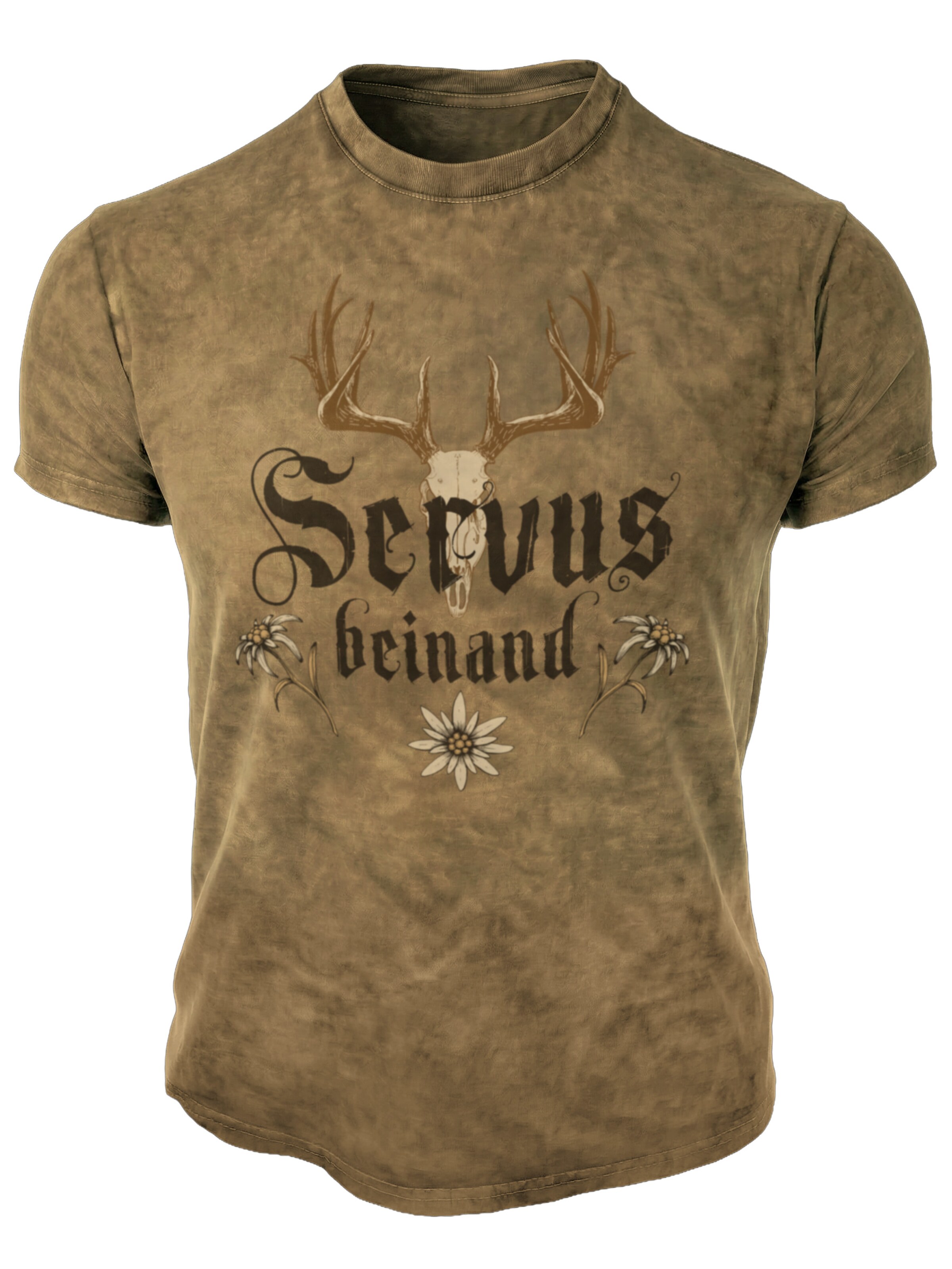 Lobo Negro Trachtenshirt 'Servus Beinand'‌‌ in Braun: Vorderseite