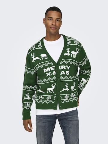 Only & Sons - Cárdigan 'XMAS' en verde: frente