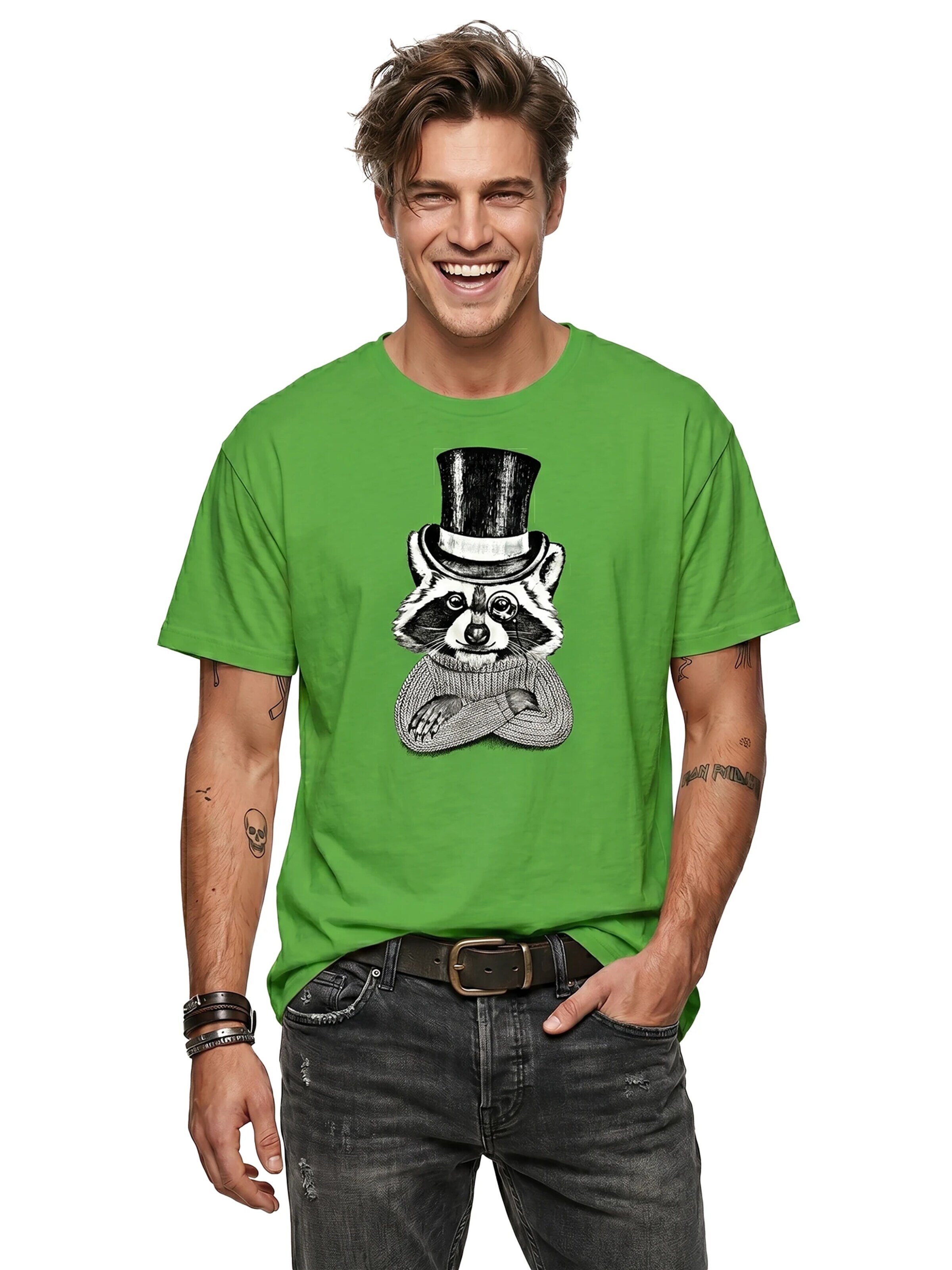 MAKAYA Shirt 'Waschbär Hut' in Green