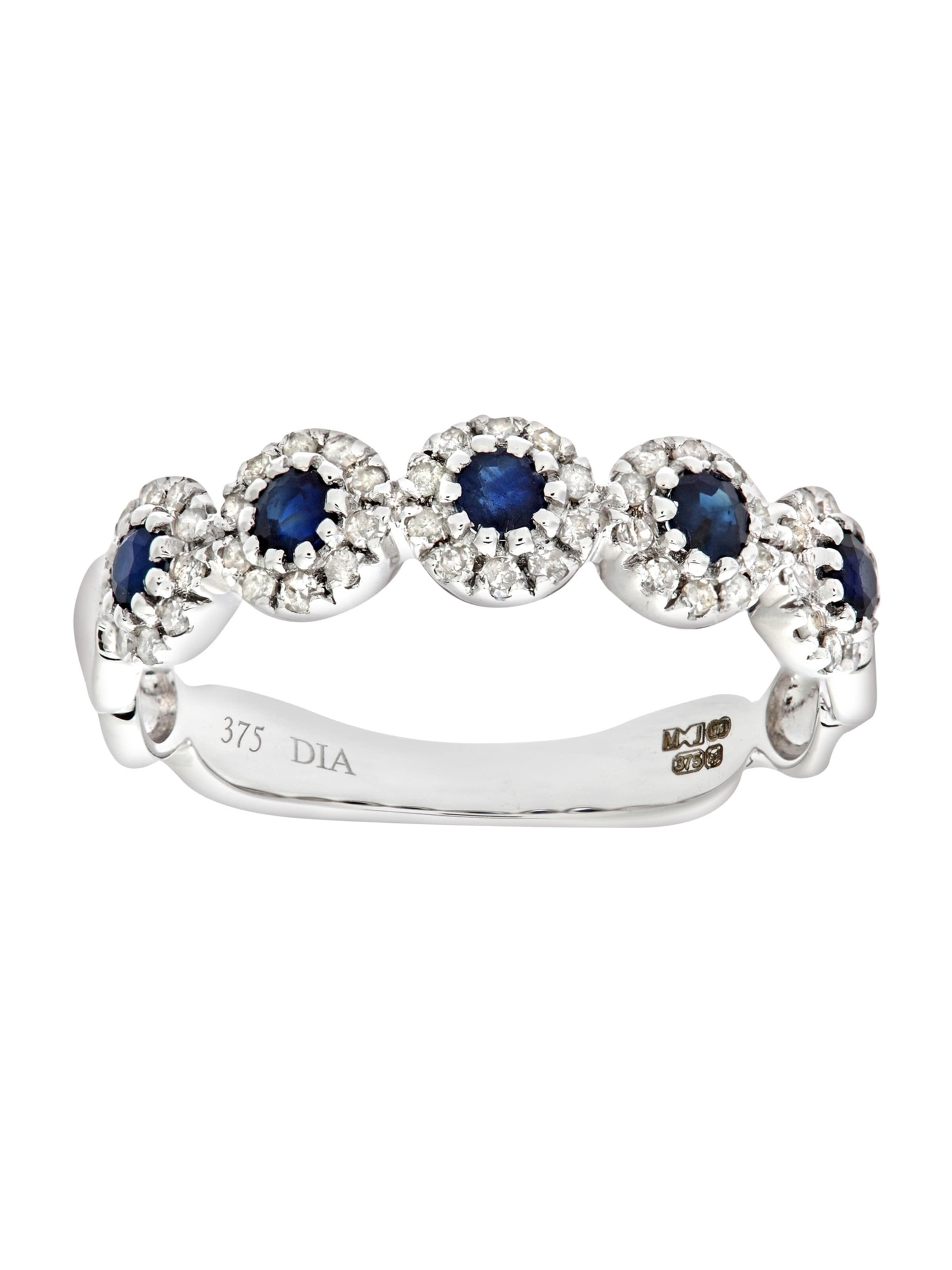 DIAMANT LETERNEL Ring 'Eternity-Ring aus 375 Weißgold mit Diamant mit Saphir' i sølv: forside