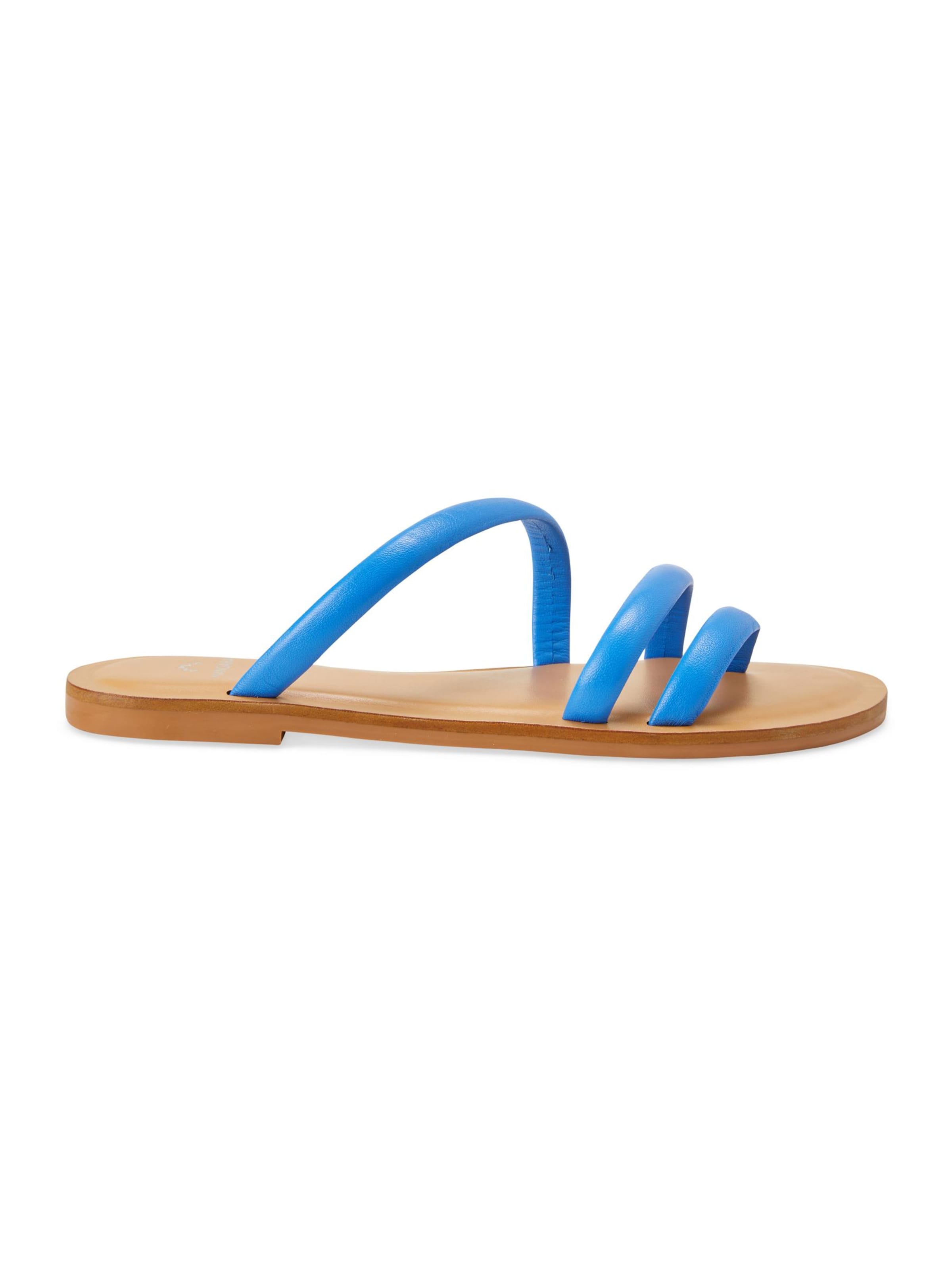 Mangara Atelier Sandalen met riem 'Sandales plates en cuir bleu' in Blauw: voorkant
