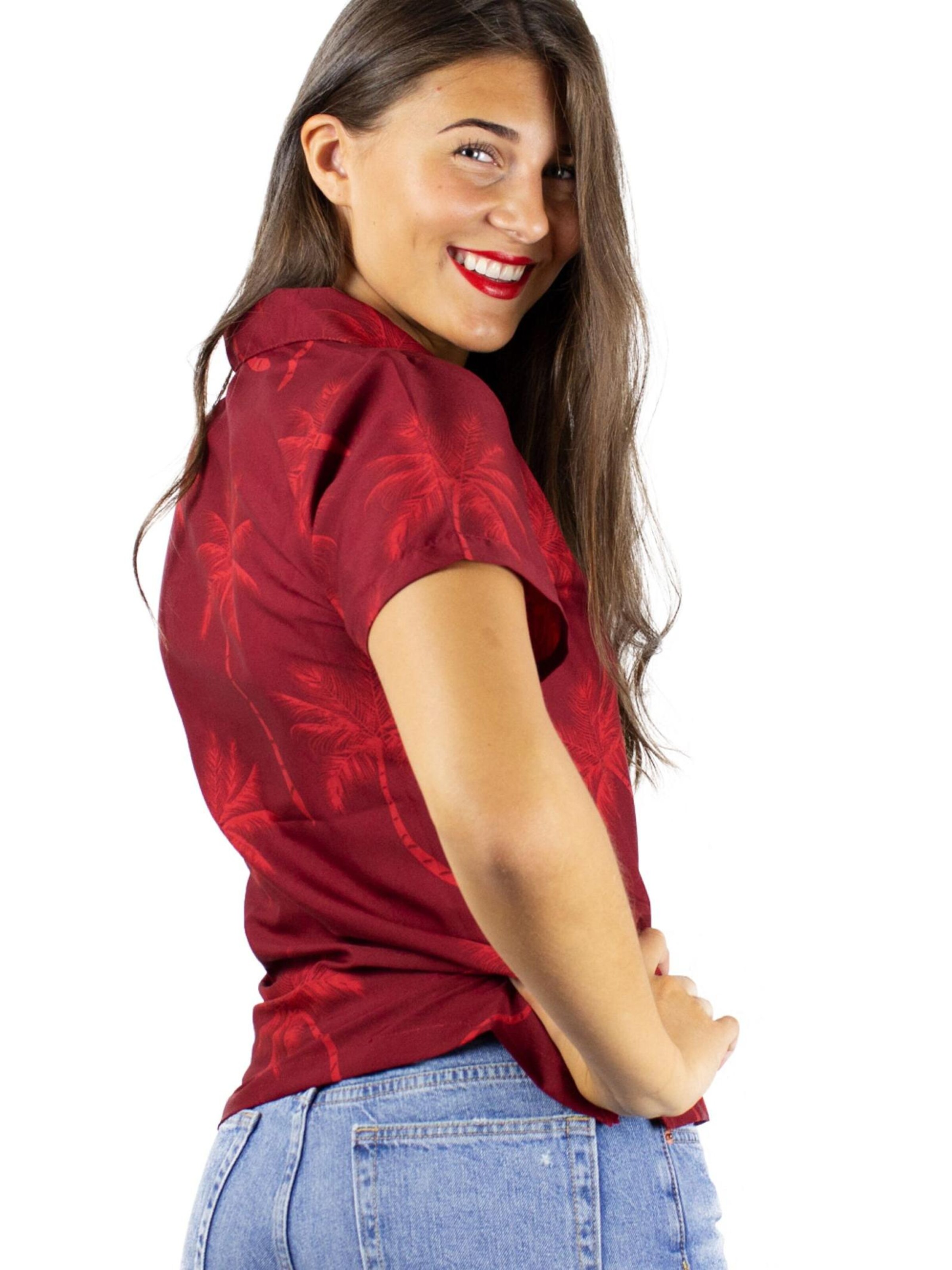 King Kameha Bluse 'Palmshadow'‌‌‌‌‌‌ in Rot