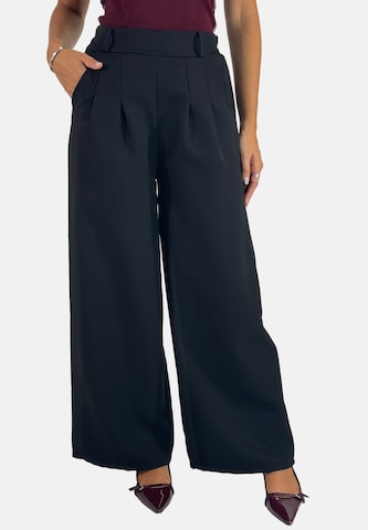 Elara Wide leg Pleat-front trousers in Black: front