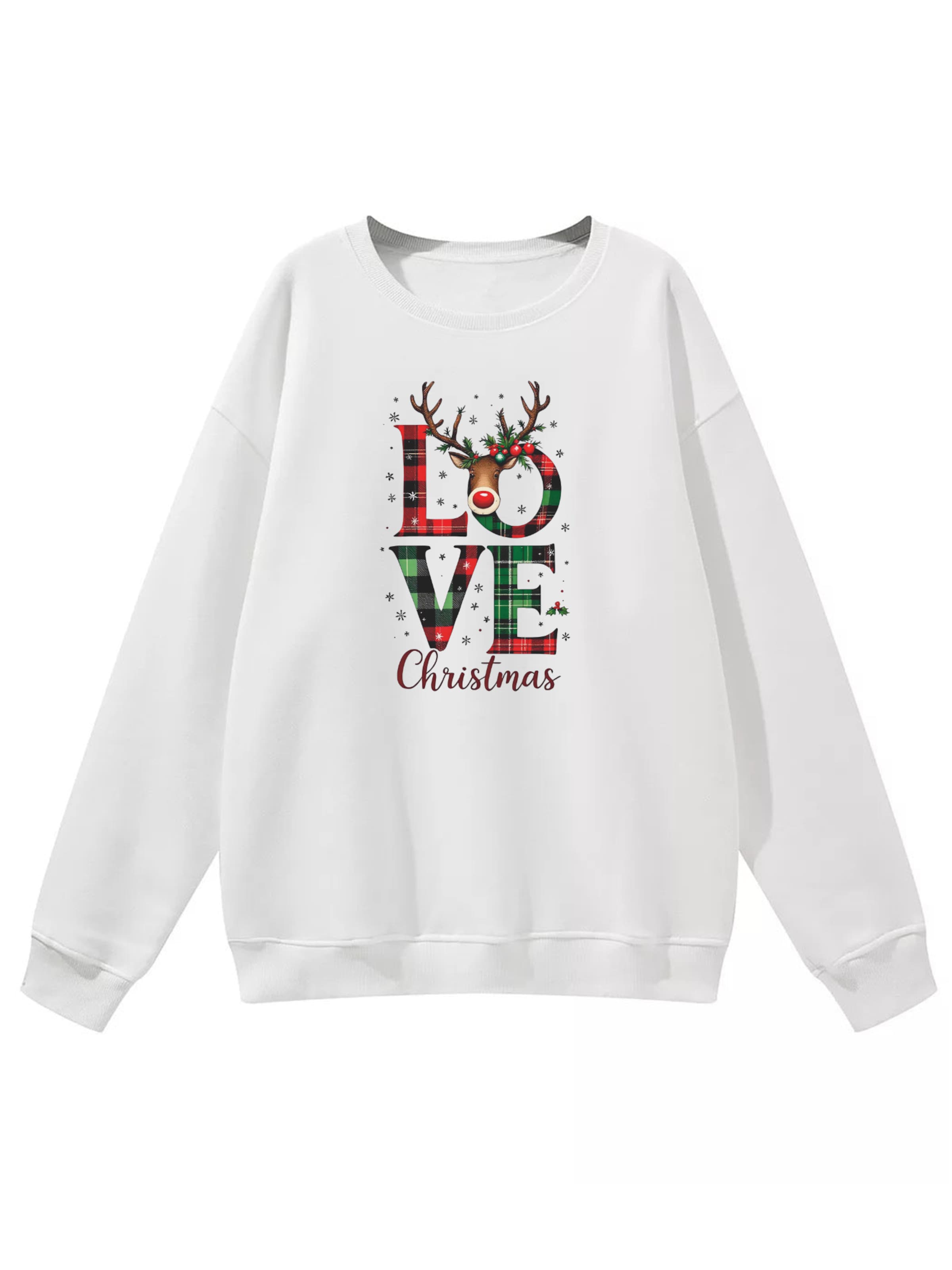 GORHEY - Jersey 'Women's Christmas Printed Sweatshirts, Long Sleeve Loose Pullover Top' en blanco