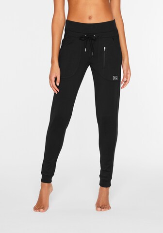 LASCANA ACTIVE Slim fit Sports trousers in Black: front