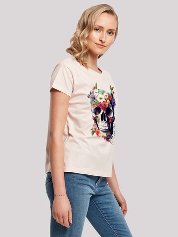 T-shirt 'Totenkopf Blumen' F4NT4STIC en rose