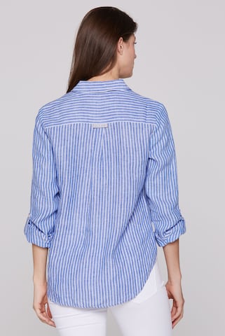 Soccx Streifenbluse aus Leinen mit Logo Print in Blau
