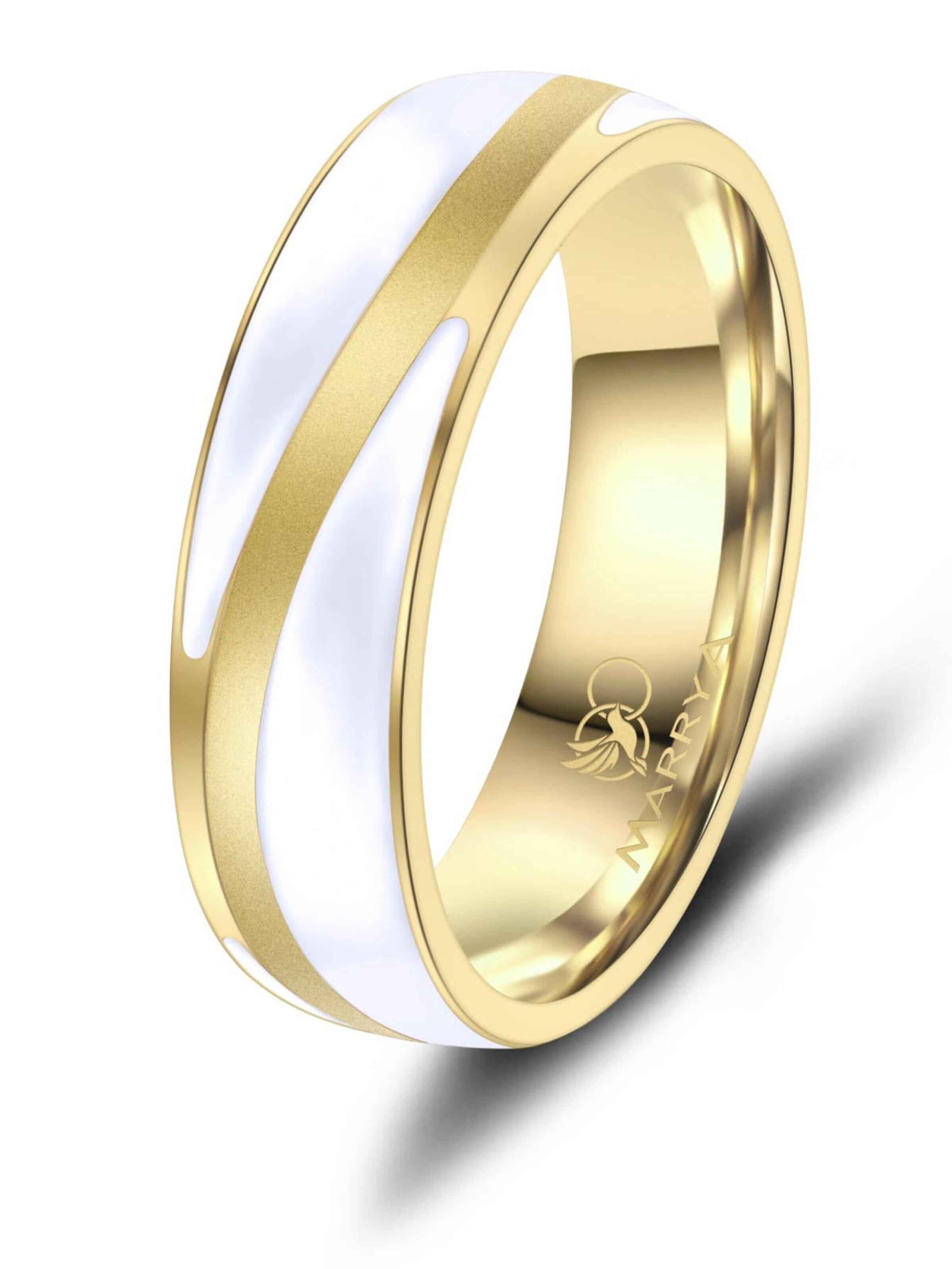 MARRYA Ring 'MARRYA ES-40 Ehering aus Edelstahl & Emaille - Weiß & Gold plattiert' in Yellow