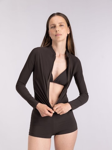WALLIEN T-shirt Swimsuit 'Rash Guard' in Brown