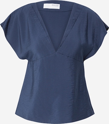 SELECTED Tunika 'SLFCALA SS V-NECK TOP EX' i blå: forside
