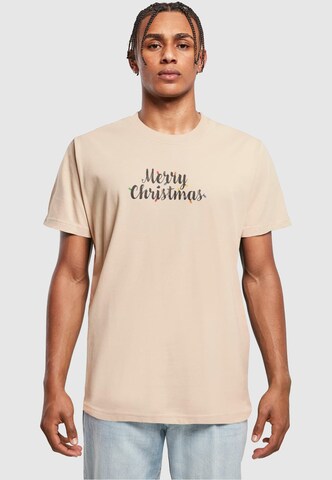 Merchcode T-Shirt 'Merry Christmas Lights' in Beige: predná strana