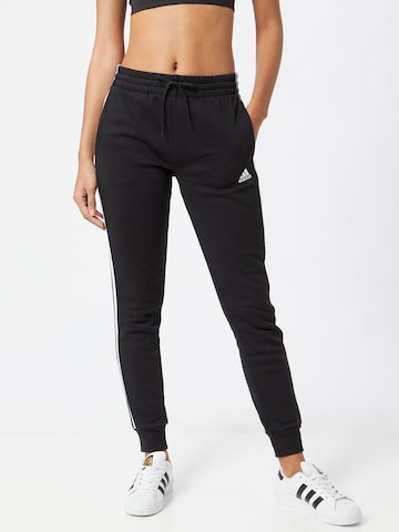 ADIDAS SPORTSWEAR Дънки Tapered Leg Спортен панталон 'Essentials Fleece 3-Stripes' в черно: отпред