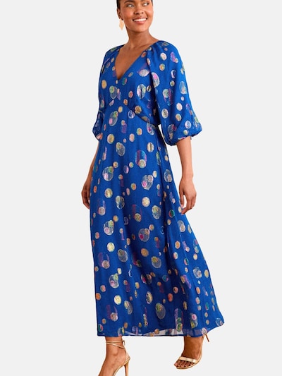 Rochie love & roses pe albastru / auriu / mov liliachiu / argintiu, Vizualizare produs