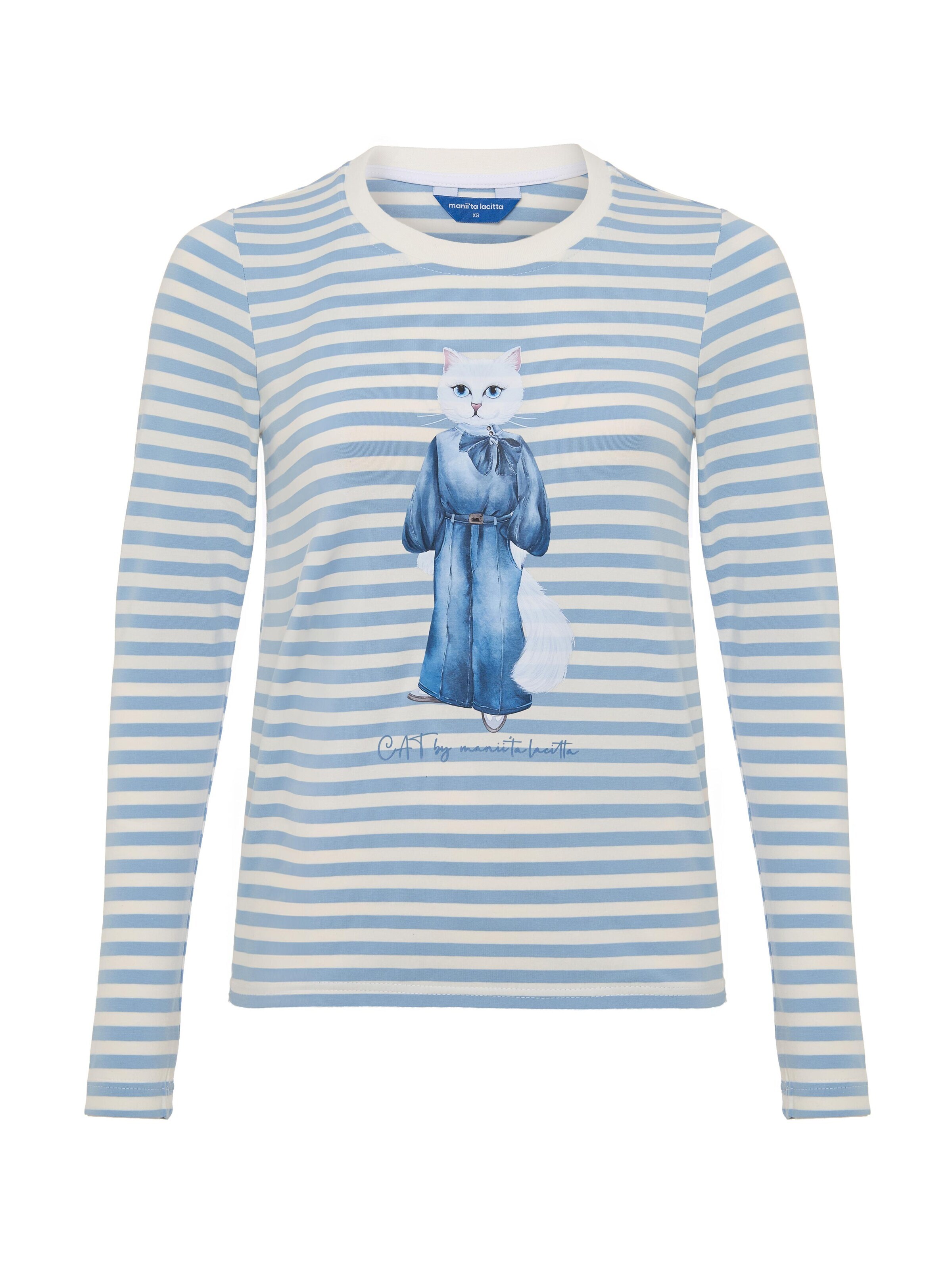 Maglietta 'Cat in a Denim Suit' di Cat e Lolette in blu: frontale