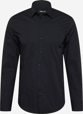 REPLAY Button Up Shirt in Black: front