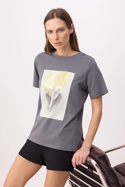 Trendyol Shirt in XS in Yellow / Grey / Dark grey / Off white, Item view