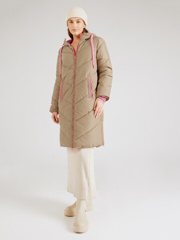 Zwillingsherz Winter Coat 'Good Vibes Only' in Beige: front