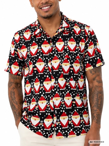 Regular fit Camicia 'Christmas Santa Allover' di King Kameha in nero
