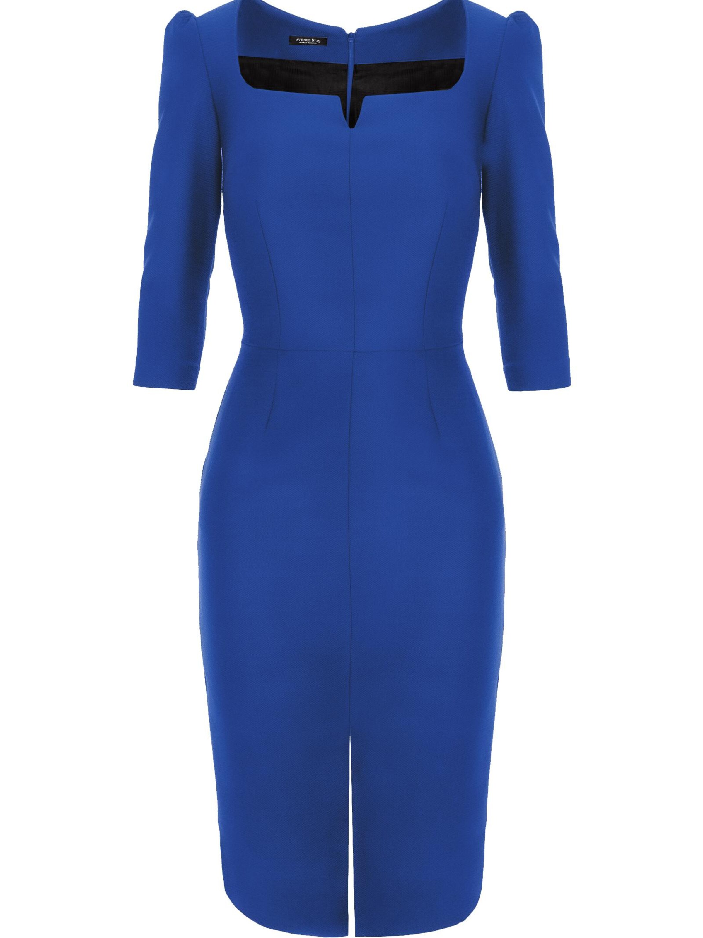 AVENUE N°29 Kleid 'Rounded Neckline Midi Dress With Front Slit'‌‌‌ in Blau: Vorderseite