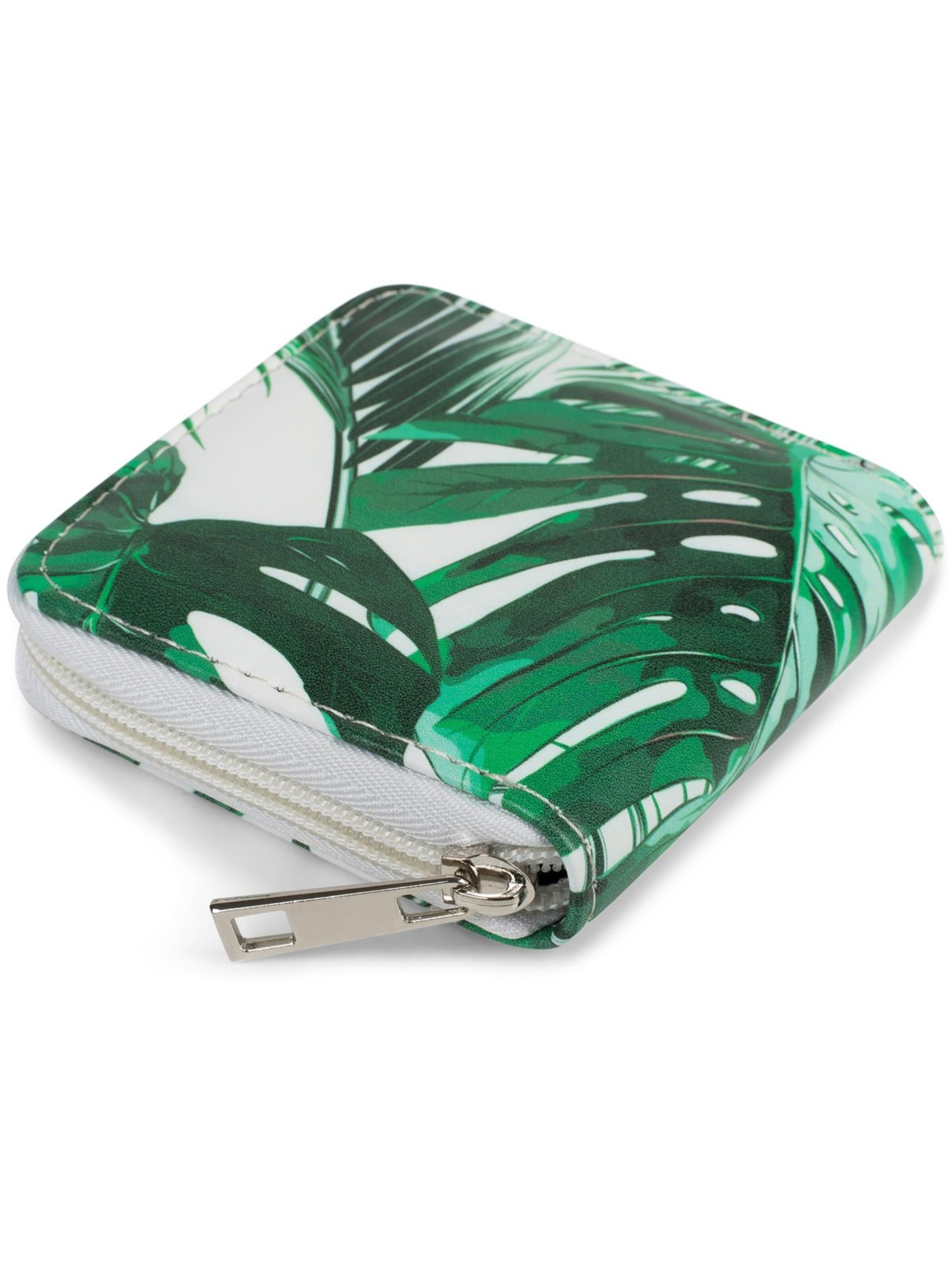 styleBREAKER Wallet 'Mini Geldbörse mit Palmen Print' in Green