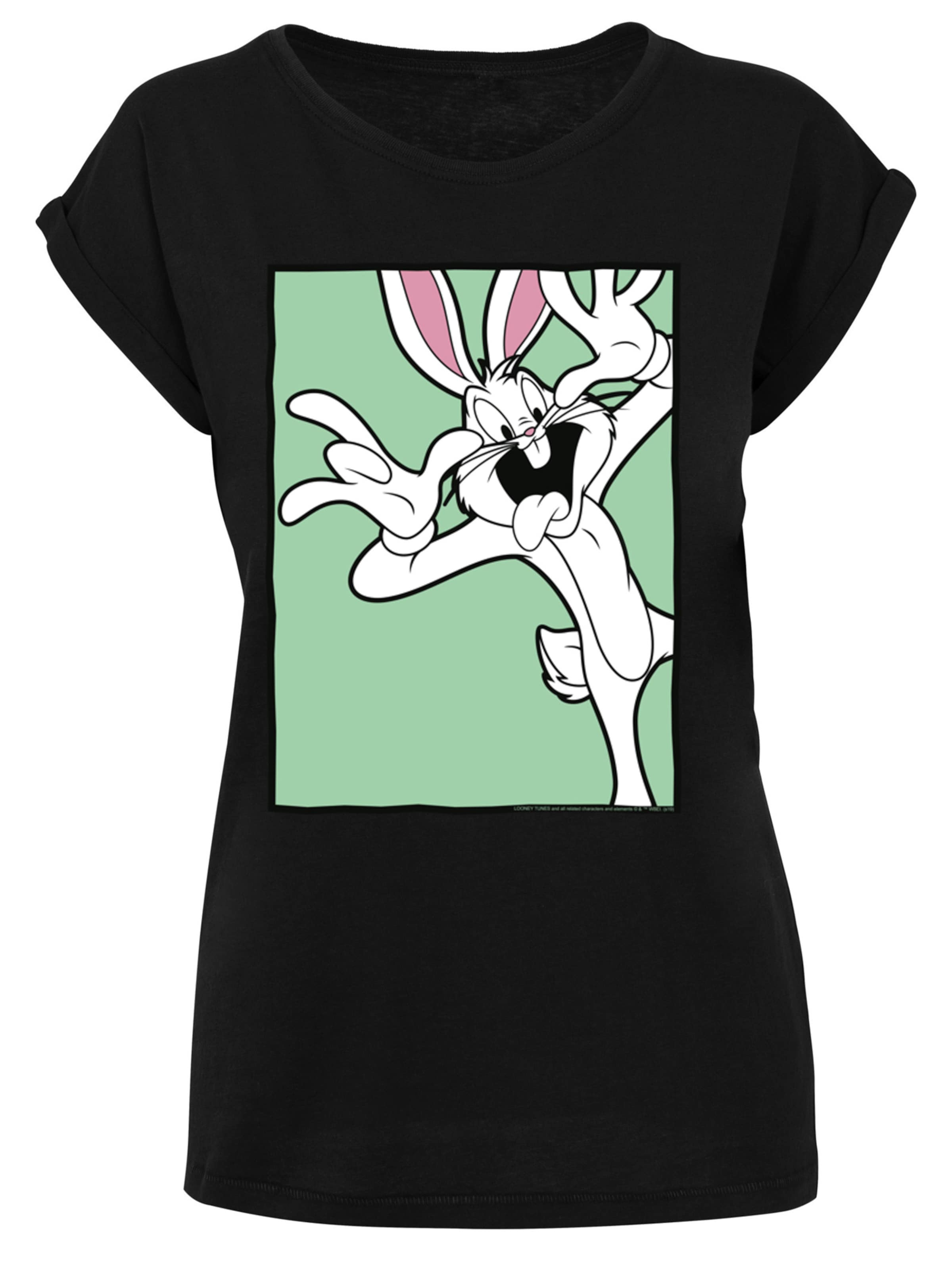 F4NT4STIC Shirt 'Looney Tunes Bugs Bunny Funny Face' in Zwart: voorkant