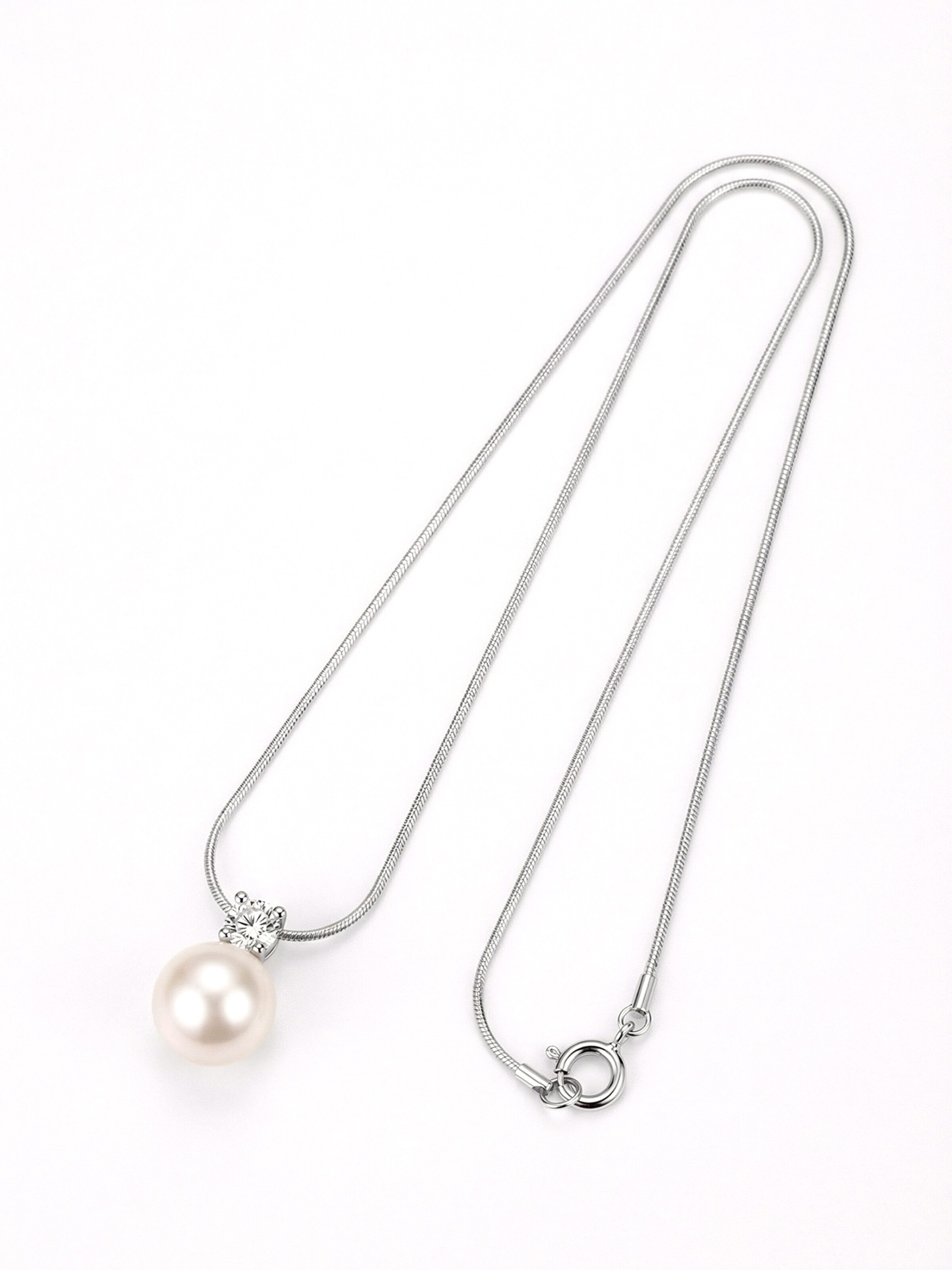 Staufergold Necklace 'Perlenkette „Luna Pearl“ – Zirkonia-Solitär' in Silver: front