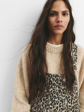 Pull&Bear Wide leg Dungarees in Brown