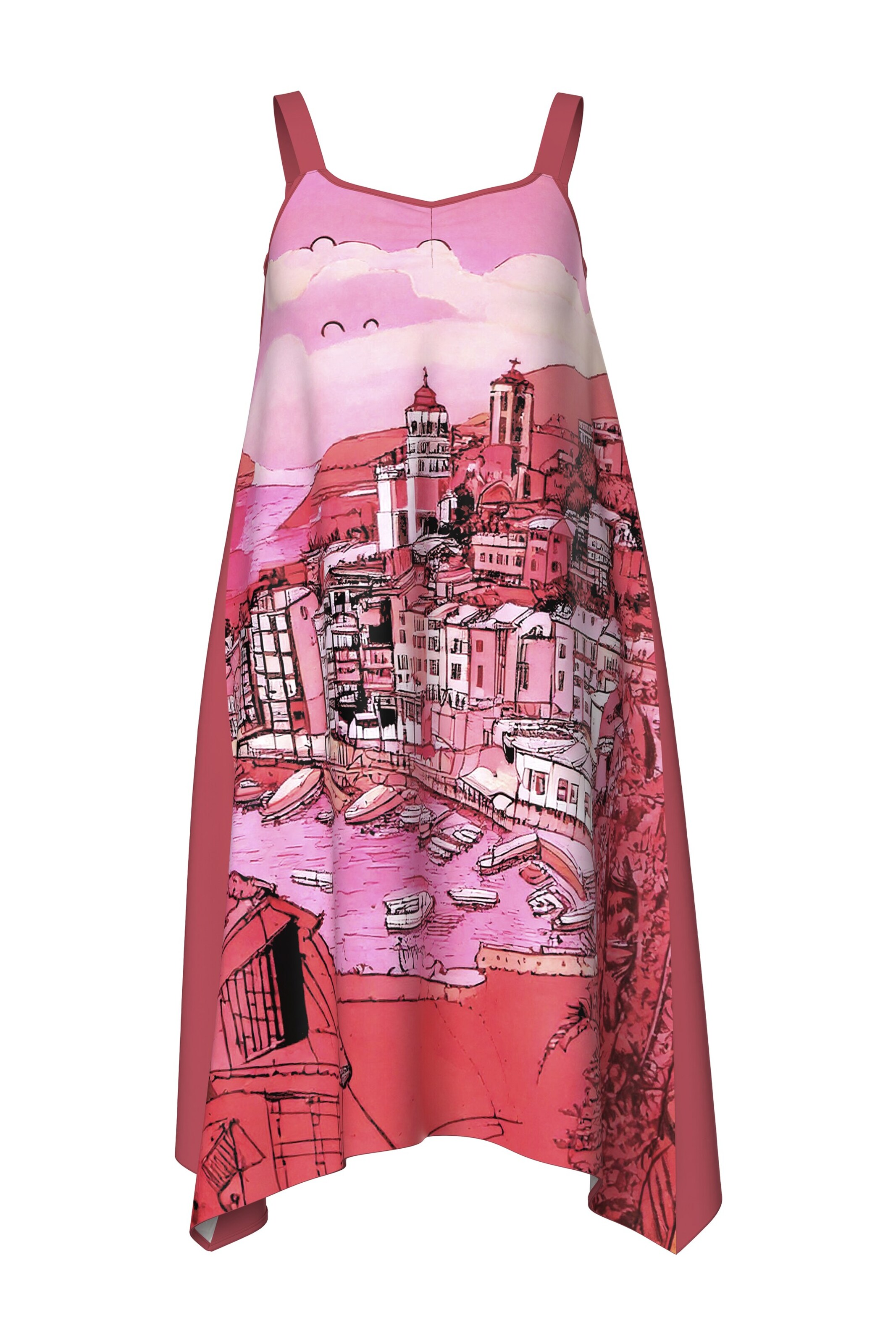 Ulla Popken Strandjurk in de kleur Gemengde kleuren / Pink / Rood, Productweergave