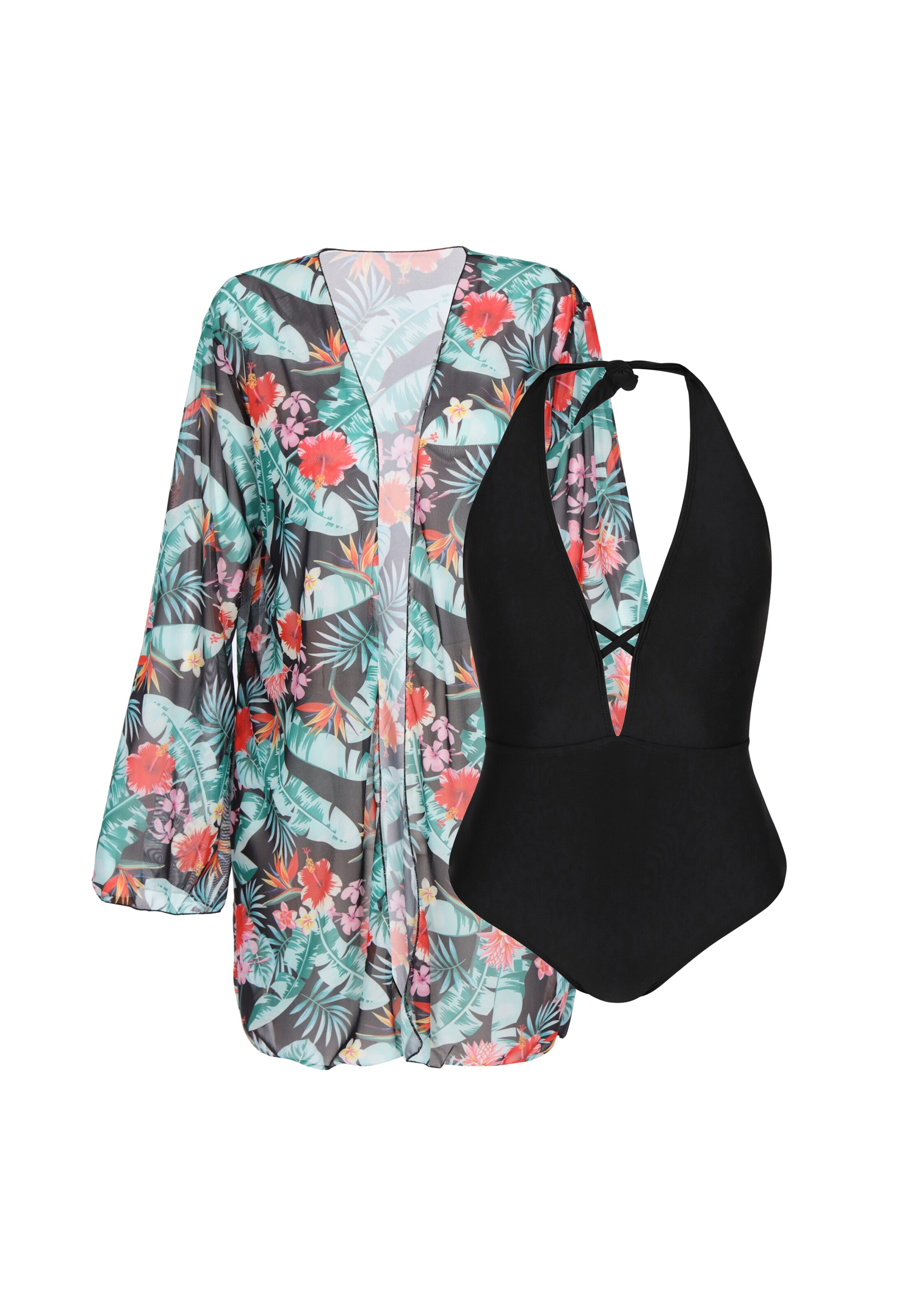 faina Fato de banho em verde / laranja / preto / branco, Vista do artigo