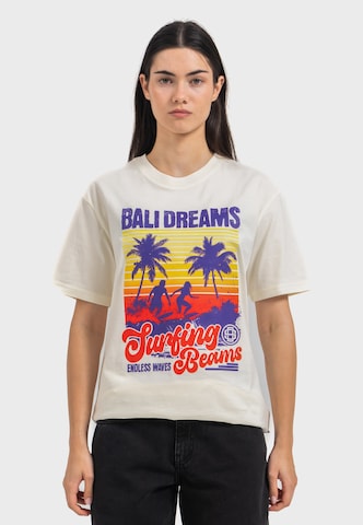 Oldskull Shirt 'Wrldvibe Bali Beam Graphic' in White: front