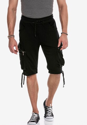 CIPO & BAXX Regular Cargo Pants in Black: front