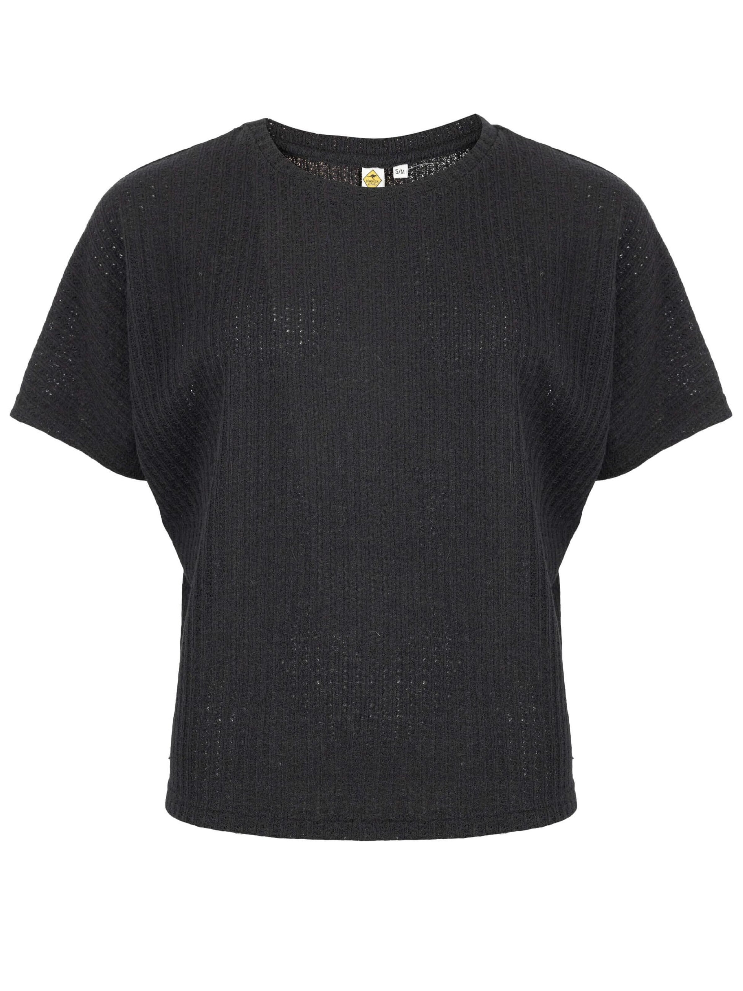 ROADSIGN australia Shirt 'T-Shirt Strick Fledermausshirt aus Ajourstrick' in Black: front