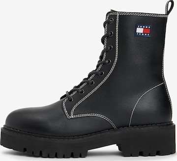 Tommy Jeans - Botines con cordones en negro: frente
