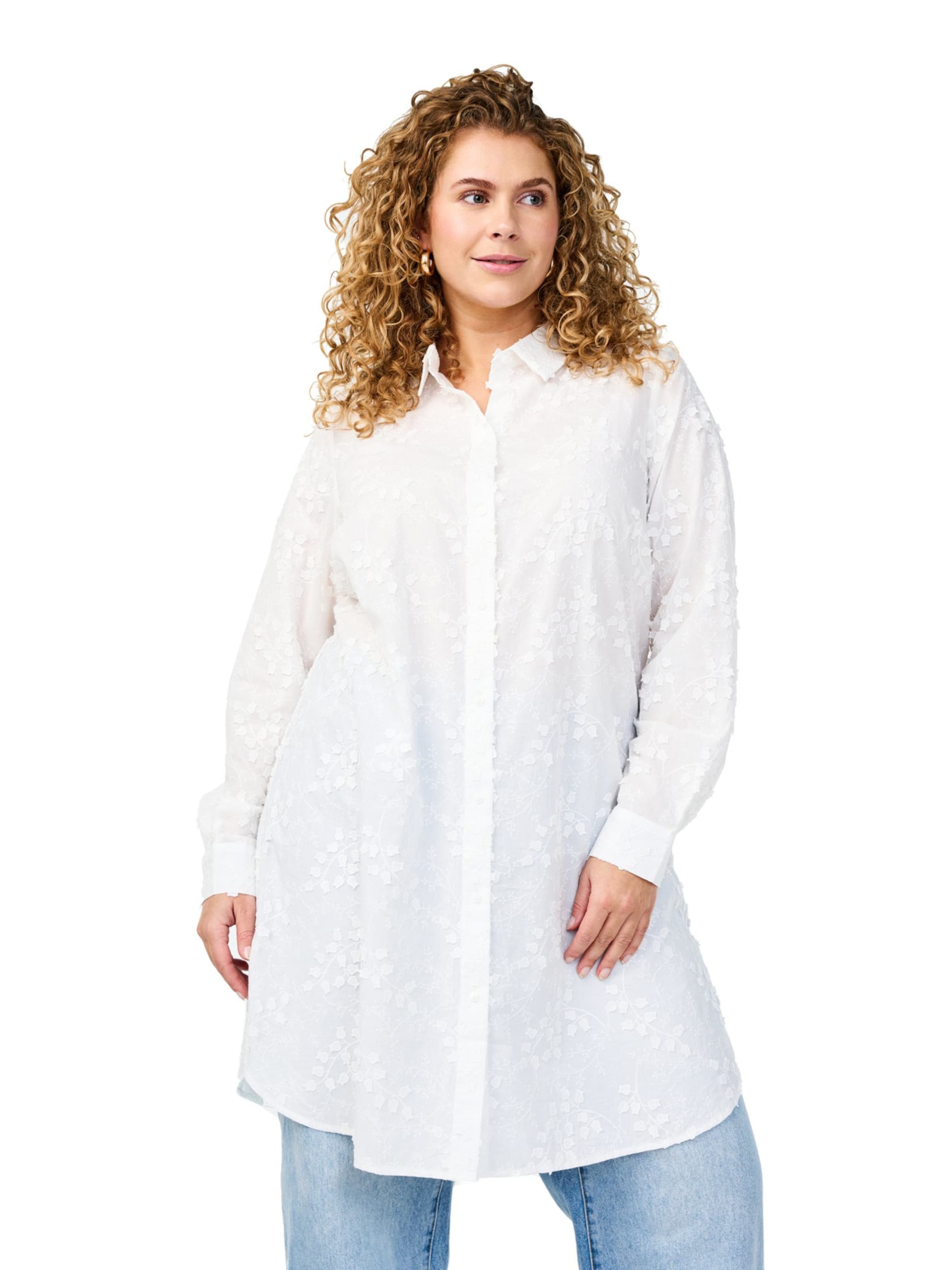 Rochie tip bluză 'Mricca' de la Zizzi pe alb: față