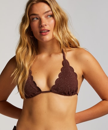 Hunkemöller Triangle Bikini Top 'Lurex' in Brown: front