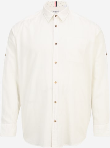 Jack & Jones Plus جينز مضبوط قميص بلون أبيض: الأمام